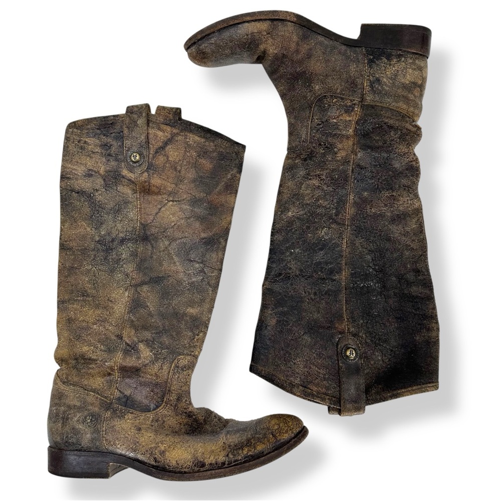 Frye Melissa Button Boots 7 Glazed Distressed
Leather Brown Tall Boots 7R 77164